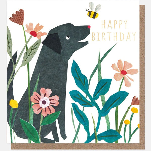 Happy Birthday Dog with Flowers Collage Card