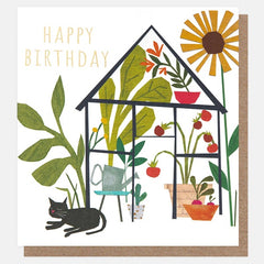 Collage Greenhouse With Cat Birthday Card