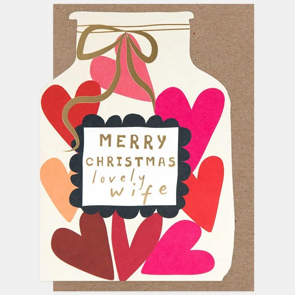 Merry Christmas Lovely Wife Jar of Hearts Die Cut Card
