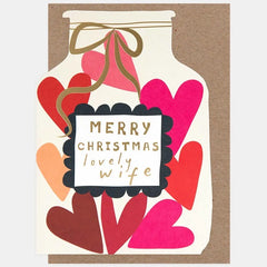 Merry Christmas Lovely Wife Jar of Hearts Die Cut Card