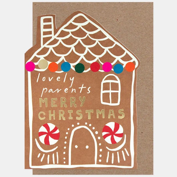 Merry Christmas Lovely Parents Gingerbread House Die Cut Card