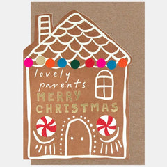 Merry Christmas Lovely Parents Gingerbread House Die Cut Card