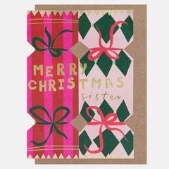 Merry Christmas Sister Patterned Christmas Crackers Die Cut Card