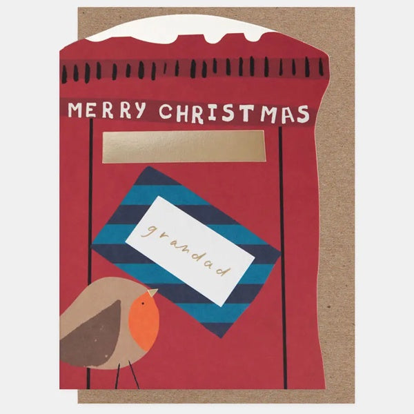 Merry Christmas Grandad Post Box with Robin Die Cut Card