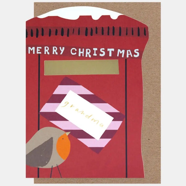 Merry Christmas Grandma Post Box with Robin Die Cut Card