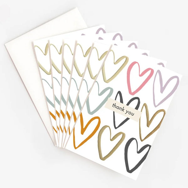 Gold Foil Hearts Thank You Pack Of 6 Cards