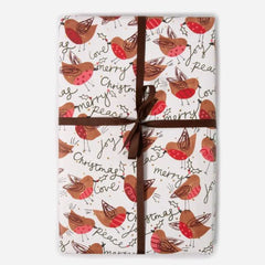 Robins With Green Christmas Script Sheet Wrap