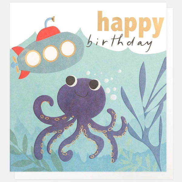 Happy Birthday Purple Octopus With Submarine