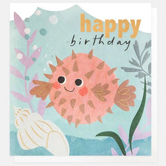 Happy Birthday Puffer Fish With Shell