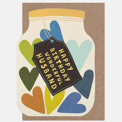 Happy Birthday Wonderful Husband Die Cut Jar Of Hearts