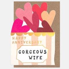 Box of Hearts Gorgeous Wife Anniversary Card