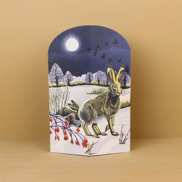 Winter Hares Die Cut Card
