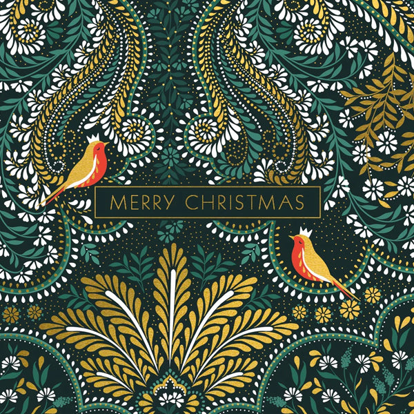 Sara Miller Paisley Robins Luxury Christmas Card Box of 8