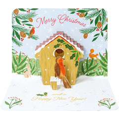 Robin and Birdhouse Christmas 3D Single Card