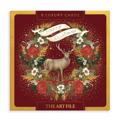 Stag & Wreath Burgundy Luxury Christmas Card Box
