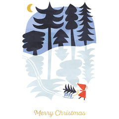 Elf Pulling Sledge & Tree Christmas Card