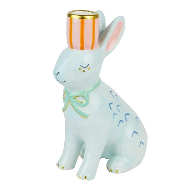 Candle Shop Ceramic Bunny Candle Holder Blue
