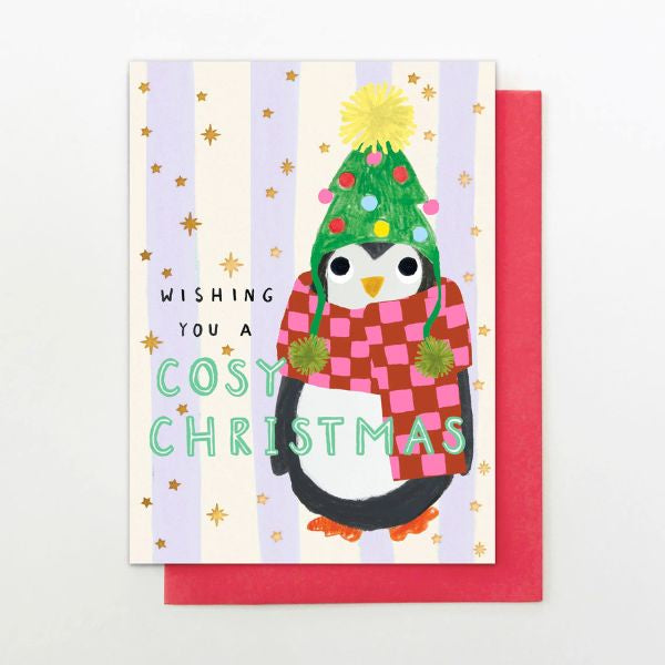Cosy Christmas Penguin Christmas Card