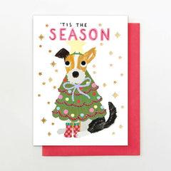 Dog In Tree Christmas Card