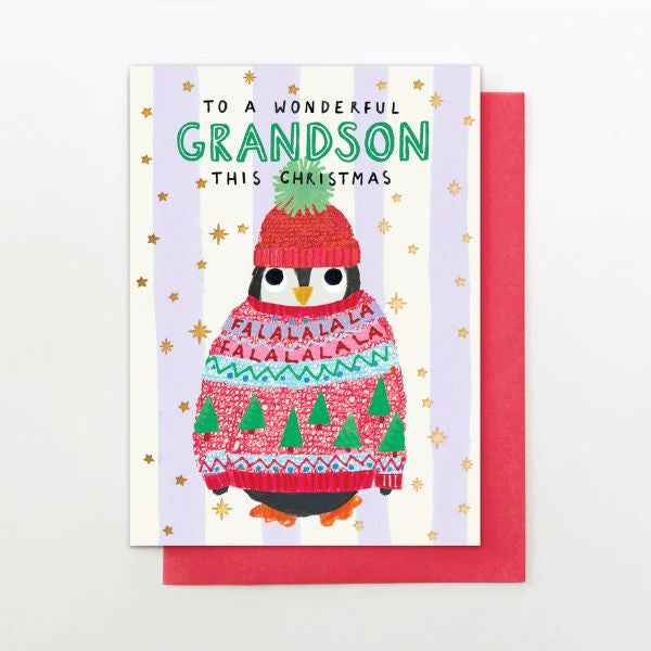 Grandson Penguin Christmas Card