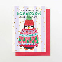 Grandson Penguin Christmas Card