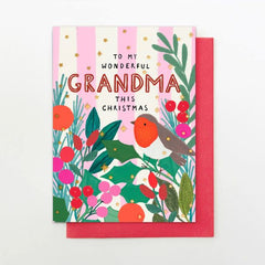 Grandma Robin & Foliage Christmas Card