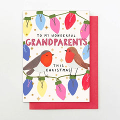 Grandparents Robins & Lights Christmas Card