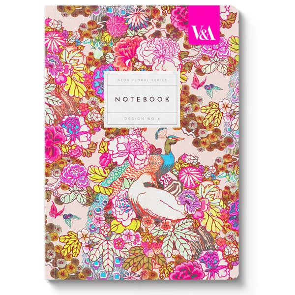 Neon Floral Peacock Floral Premium Perfect Bound A5 Notebook