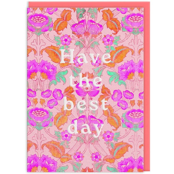 Neon Floral Pink Arts and Crafts Greeting Card