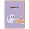 Kitten Pushing Cake Birthday Mini Card