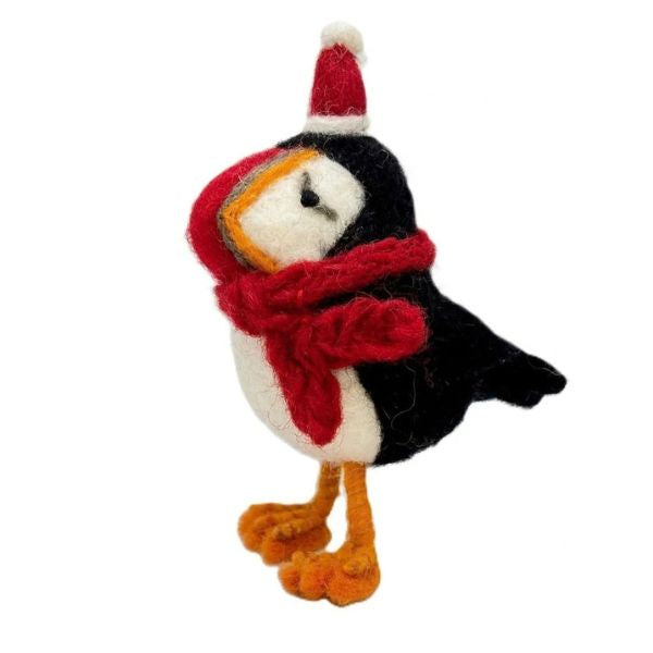 Christmas Puffin with Hat & Scarf Decoration