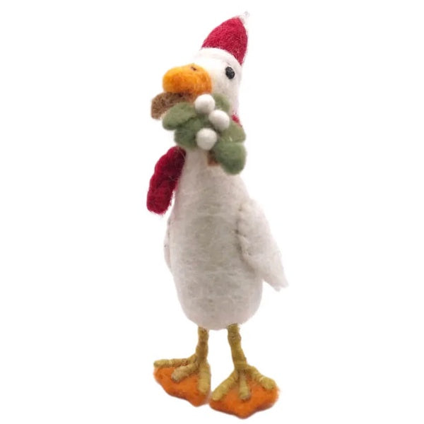 Christmas Runner Duck with Mistletoe Sprig Felt Decoration