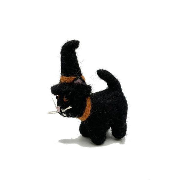 Black Cat in Witch's Hat Felt Decoration