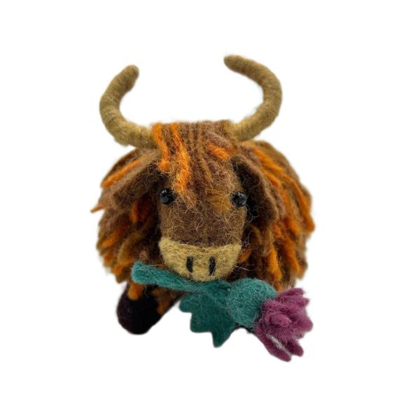 Highland Cow with Thistle Decoration