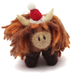 Mini Christmas Highland Cow Felt Decoration