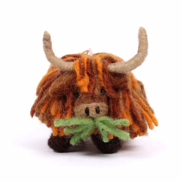 Mini Highland Cow With Grass Felt Decoration