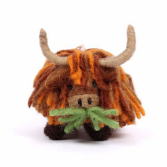 Mini Highland Cow With Grass Felt Decoration
