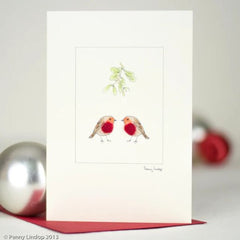 Robins Under Mistletoe Christmas Card