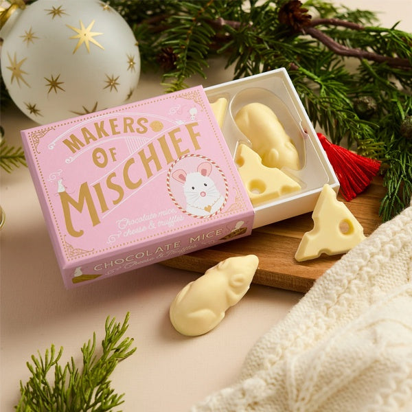 Makers of Mischief White Chocolate Mice and Cheese Pink Box