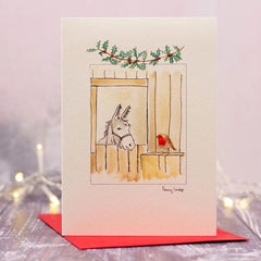 Donkey and Robin Christmas Card