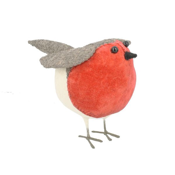 Large Velvet Standing Robin 20cm
