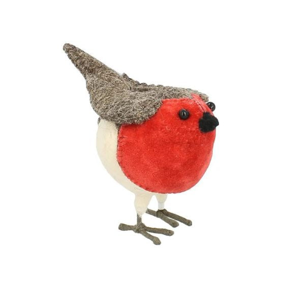 Mini Velvet Standing Robin 9cm