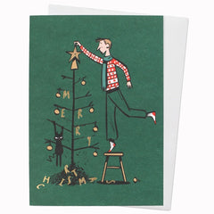 Merry Christmas Cat in Tree Card