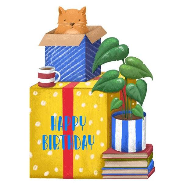 Cat Boxes Die Cut Birthday Card