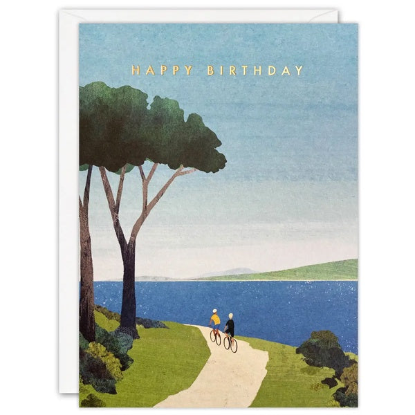 Cycling by the Sea Happy Birthday Card