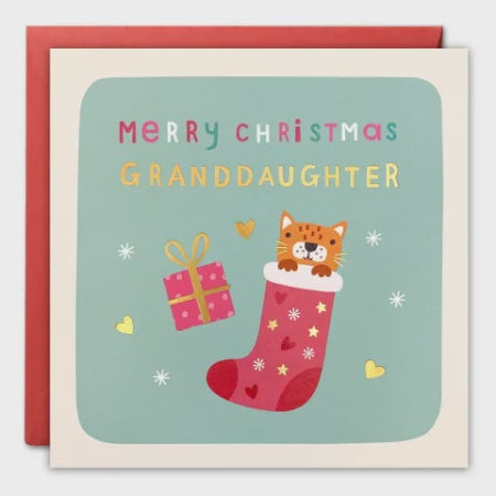 Cat Christmas Card for Granddaughter