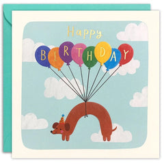 Birthday Dog and Balloons Square Card