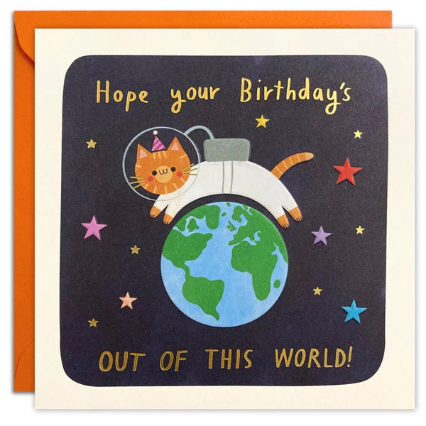 Birthday Space Cat Square Card