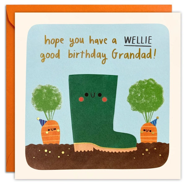 Grandad Wellie Good Birthday Square Peg Card