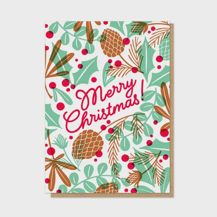 Pine Cones Letterpress Christmas Card